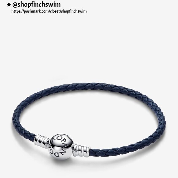 Pandora Colour-changing Jellyfish and Round Clasp Blue Braided Leather Bracelet - Picture 2 of 5